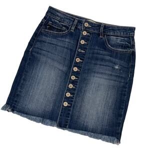 NWT KanCan Lucy High Rise Fringed Hem Mini Skirt  - Blue - Small